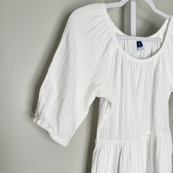 OLD NAVY Mini Dress White XS Tall Crinkle Gauze Tiered Pockets Flowy Peasant NWT - Picture 6 of 15
